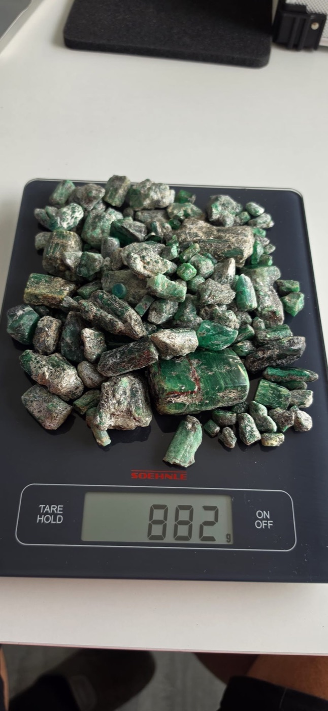 Rough Ethiopian emerald parcel being weighed