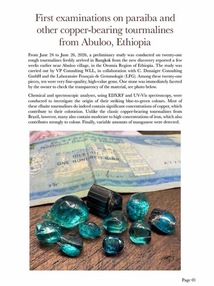 First page of the LFG Paris preliminary study report on Ethiopian Paraíba-type tourmaline from Abuloo